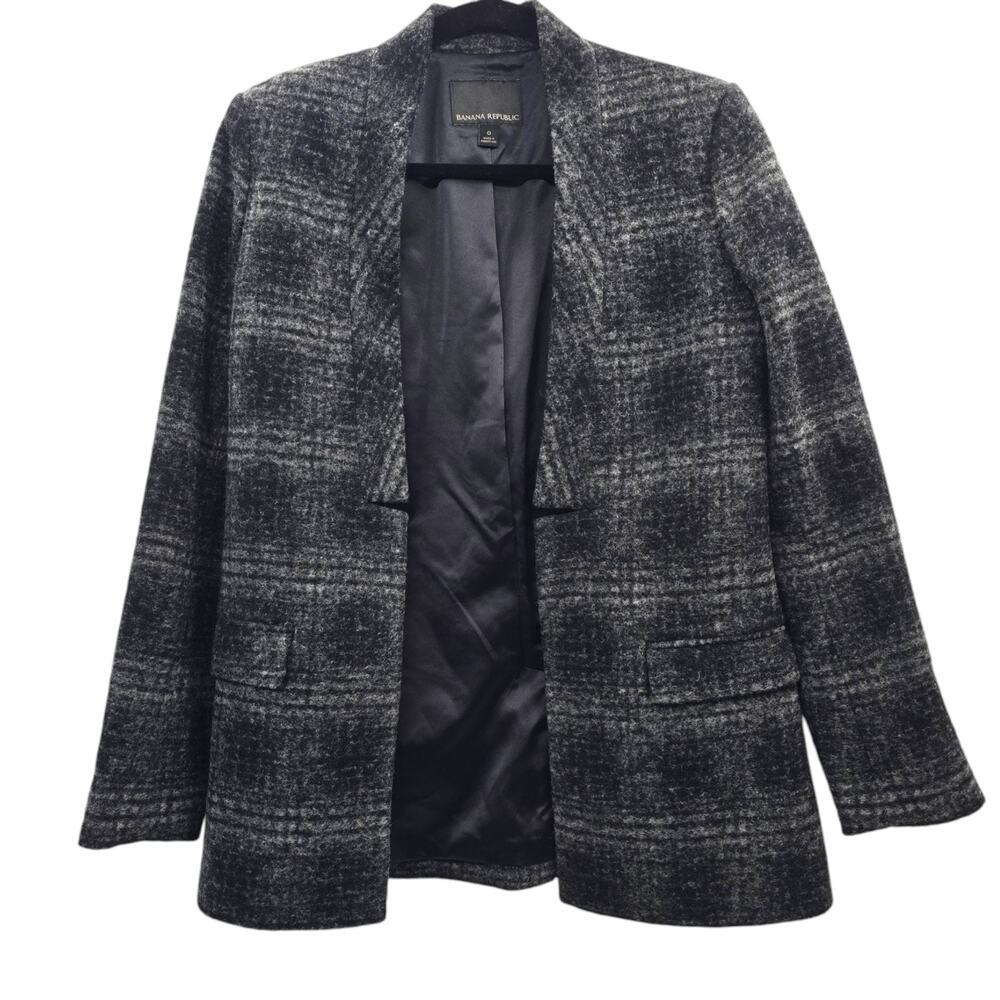 Banana Republic Womens Gray Plaid Wool Blazer Size 0